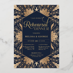 Invitación Con Relieve Metalizado Elegante chic azul marino y ensayo de papel de alu