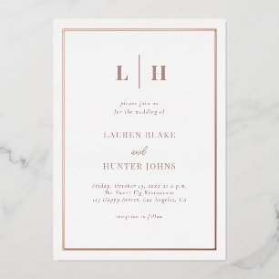 Invitación Con Relieve Metalizado Elegante Chic Boda Rosa Oro