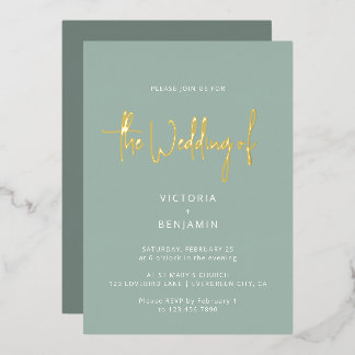 Invitación Con Relieve Metalizado Elegante Chic Minimalista Moderno Boda Azul Polvo