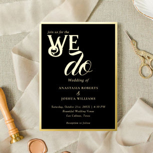 Invitación Con Relieve Metalizado Elegante Chic Tipografía Negra y Dorada Nosotros H