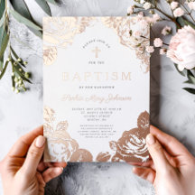 Elegante Chica floral Bautismo Rosa Oro