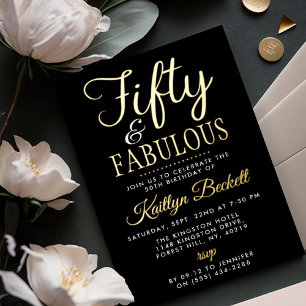 Invitación Con Relieve Metalizado Elegante Cincuenta y ¡Fab-uloso! Fiesta de cumplea