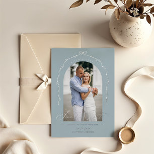 Invitación Con Relieve Metalizado Elegante Cinta De Hojas De Color Azul Dibujada Par