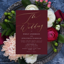 Invitación Con Relieve Metalizado Elegante Ciruela Rojo Oscuro Borgoña Oro La Boda