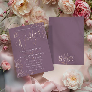 Invitación Con Relieve Metalizado Elegante ciruela y oro rosa Botánico La boda de