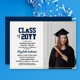 Invitación Con Relieve Metalizado Elegante Clase de Graduación de Foto Graduada 2024