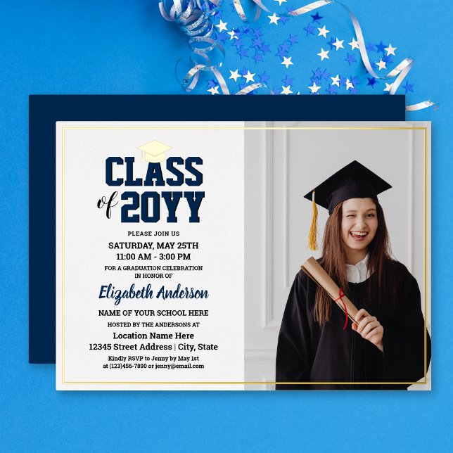 Invitación Con Relieve Metalizado Elegante Clase de Graduación de Foto Graduada 2024 (Subido por el creador)