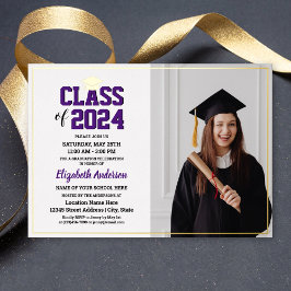 Invitación Con Relieve Metalizado Elegante Clase de Graduación de Foto Graduada 2024