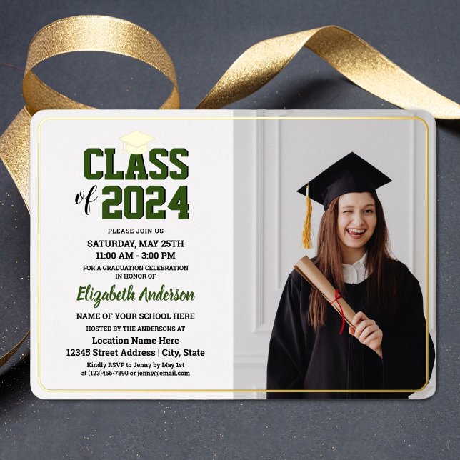 Invitación Con Relieve Metalizado Elegante Clase de Graduación de Foto Graduada 2024 (Subido por el creador)