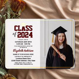 Invitación Con Relieve Metalizado Elegante Clase de Graduación de Foto Graduada 2024