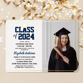 Invitación Con Relieve Metalizado Elegante Clase de Graduación de Foto Graduada 2024