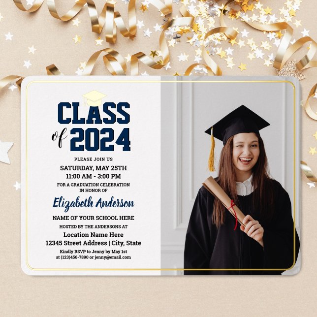 Invitación Con Relieve Metalizado Elegante Clase de Graduación de Foto Graduada 2024 (Subido por el creador)