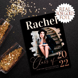 Invitación Con Relieve Metalizado Elegante Clase Real de Oro Rosa de Graduación