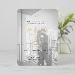 Invitación Con Relieve Metalizado Elegante Clásico de Boda Foto Save the Date