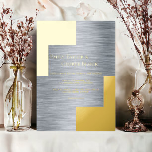 Invitación Con Relieve Metalizado Elegante Clásico de Lujo Moderno Boda Oro Plata