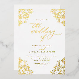 Invitación Con Relieve Metalizado Elegante clásico de oro de Boda de Vintage