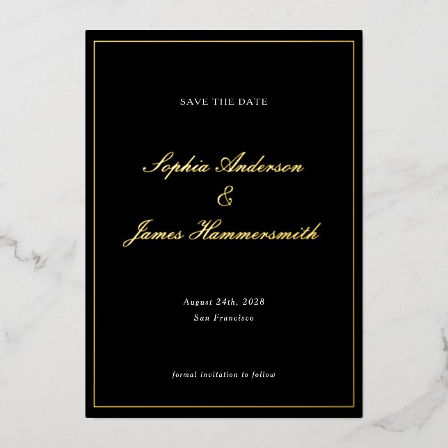 Invitación Con Relieve Metalizado Elegante Clásico Formal Bodas con Marco de Letra N (Anverso)