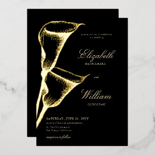 Invitación Con Relieve Metalizado Elegante Clásico Formal de Llamada Lirios BW Boda