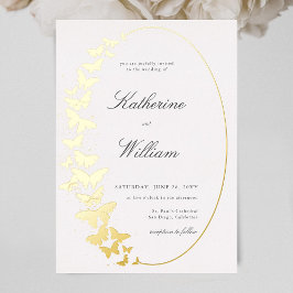 Invitación Con Relieve Metalizado Elegante Clásico Formal Marco de Mariposa Dorado