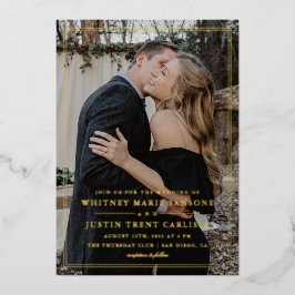 Invitación Con Relieve Metalizado Elegante Clásico Foto Boda Oro