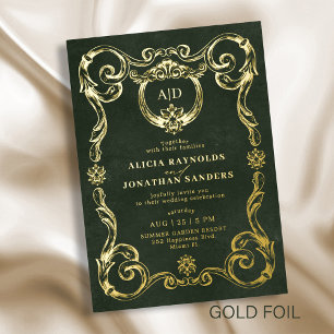 Invitación Con Relieve Metalizado Elegante clásico vintage esmeralda verde boda de o