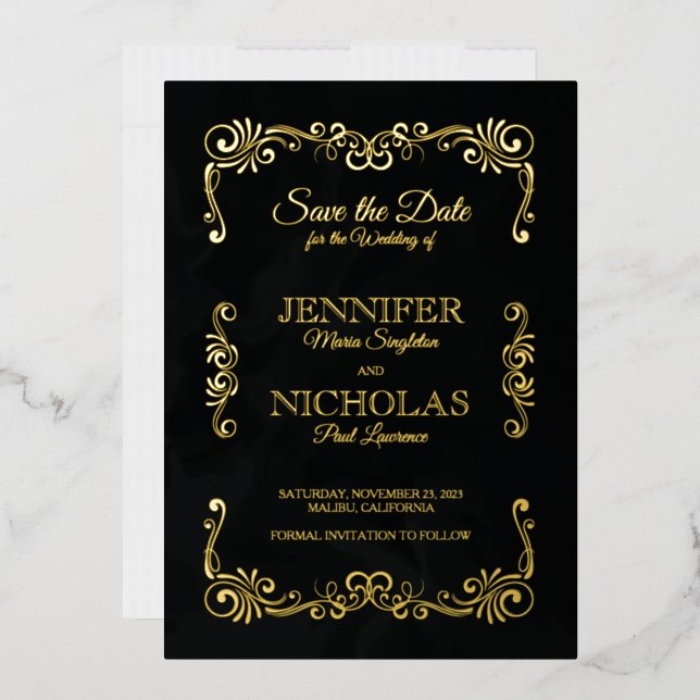 Invitación Con Relieve Metalizado Elegante Clásico y Antiguo Boda Formal (Sobre)