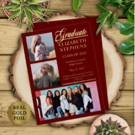 Invitación Con Relieve Metalizado Elegante Classy 3 Graduación de Maroon Graduado de