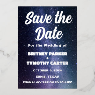 Invitación Con Relieve Metalizado Elegante Código QR Celestial de la Galaxia Constel