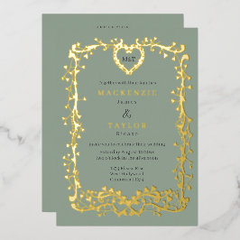 Invitación Con Relieve Metalizado Elegante código QR de corazón de marco francés de