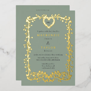 Invitación Con Relieve Metalizado Elegante código QR de corazón de marco francés de