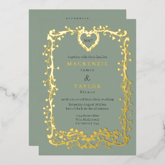 Invitación Con Relieve Metalizado Elegante código QR de corazón de marco francés de