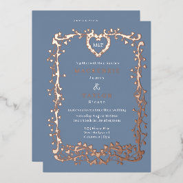 Invitación Con Relieve Metalizado Elegante código QR de corazón de marco francés de