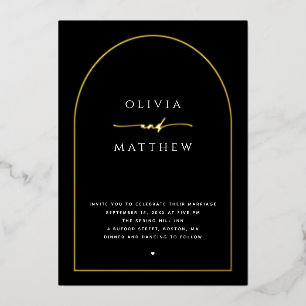 Invitación Con Relieve Metalizado Elegante código QR del boda minimalista del arco n