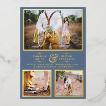 Elegante COLAGE DE FOTOS con HOJA DE ORO Azul Polv