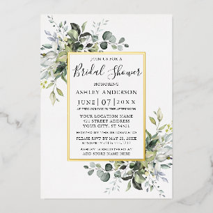 Invitación Con Relieve Metalizado Elegante color de agua verde ducha de novia dorado