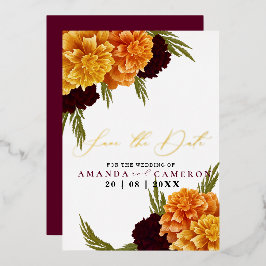 Invitación Con Relieve Metalizado Elegante color rojo borgoña de agua "MARIGOLD" fot