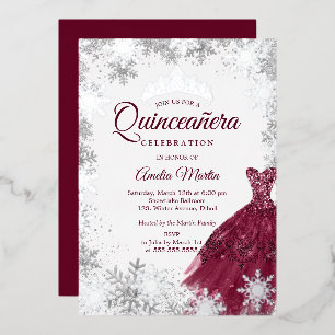 Invitación Con Relieve Metalizado Elegante copo de nieve de invierno de Borgoña Quin