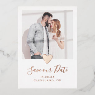 Invitación Con Relieve Metalizado Elegante corazón de foto ahorrar la fecha real oro