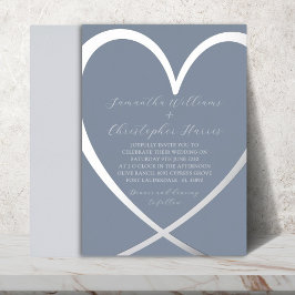 Invitación Con Relieve Metalizado Elegante Corazón de Papel de Plata y Boda Azul Pol