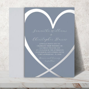 Invitación Con Relieve Metalizado Elegante Corazón de Papel de Plata y Boda Azul Pol
