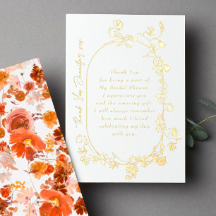 Invitación Con Relieve Metalizado Elegante Corona de Cuadro Floral Agradecimiento Or