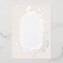 Invitación Con Relieve Metalizado Elegante Corona de Marco de Invierno Floral Platea
