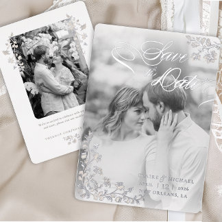 Invitación Con Relieve Metalizado Elegante cosecha floral beige salva la fecha