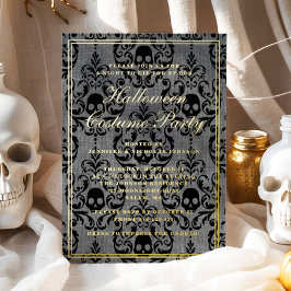 Invitación Con Relieve Metalizado Elegante Cráneo Gótico Halloween Fiesta Oro