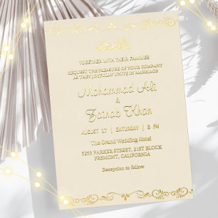 Invitación Con Relieve Metalizado Elegante crema y Boda islámico de oro