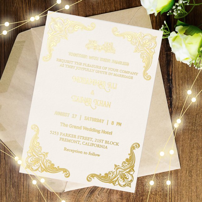 Invitación Con Relieve Metalizado Elegante crema y Boda islámico de oro (Subido por el creador)