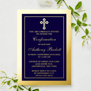 Invitación Con Relieve Metalizado Elegante Cruce Santa Comunión O Confirmación Real