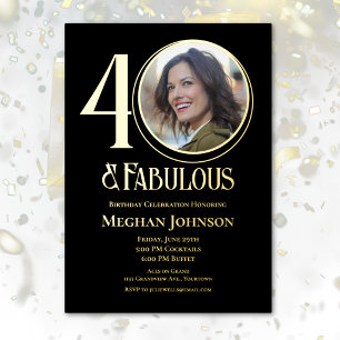 Invitación Con Relieve Metalizado Elegante Cuarenta y Cumpleaños Fabuloso Foto