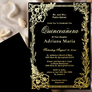 Invitación Con Relieve Metalizado Elegante Cumpleaños 15 Quinceañera Oro