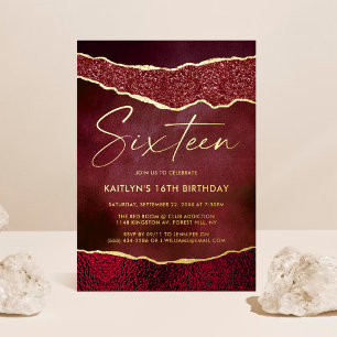 Invitación Con Relieve Metalizado Elegante Cumpleaños 16 Burgundy Geoed Ágata Real